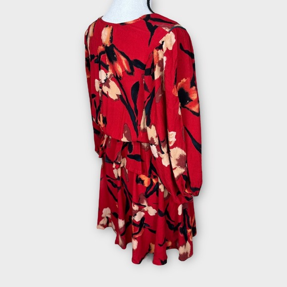 Band of the Free Floral Print Mini Dress Red Black Peplum Long Sleeve Size S NWT - Picture 5 of 10